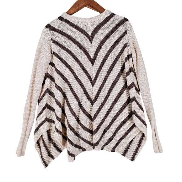 Free People Knit Cardigan Sweater sz S Beige Brown Striped Oversize V-Neck - Picture 6 of 13
